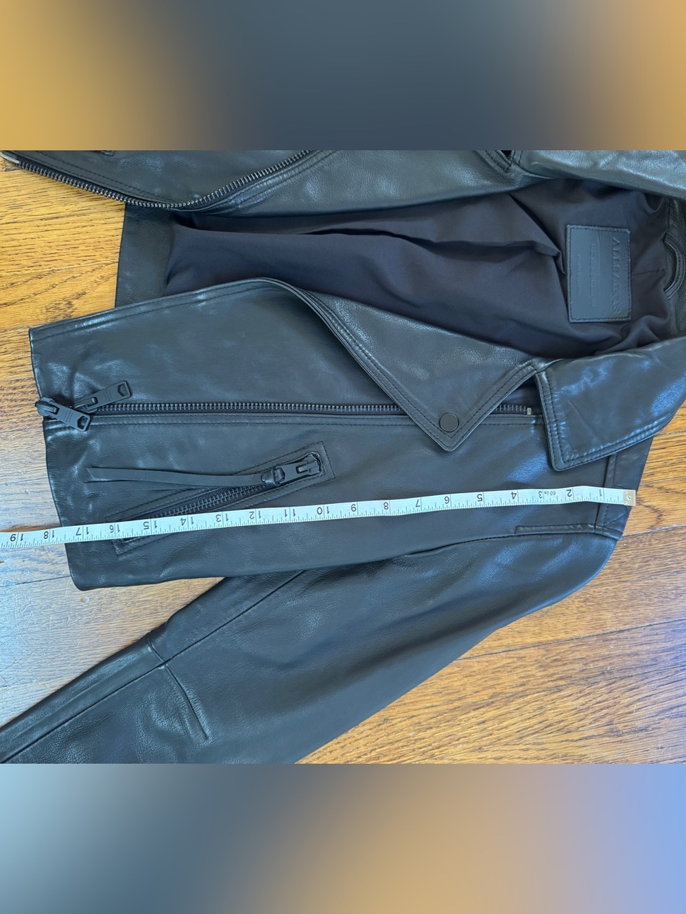 All Saints Elora Black Cropped Leather Jacket - Picture 5 of 7